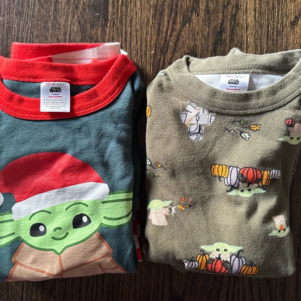 Lot of 2 Hanna Andersson Baby Yoda Grogu Pajamas Size 6/7 VGUC